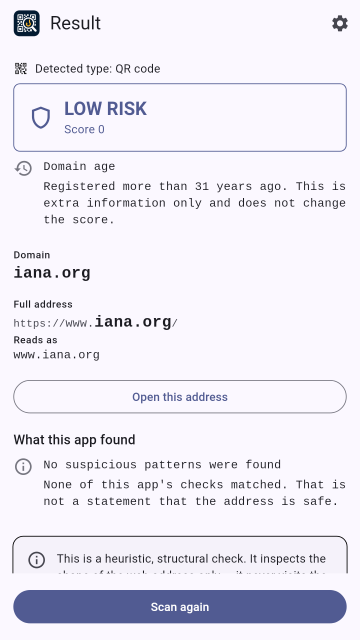 A result that also shows how long the domain has been registered.