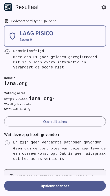 Een resultaat dat ook laat zien hoe lang het domein al is geregistreerd.